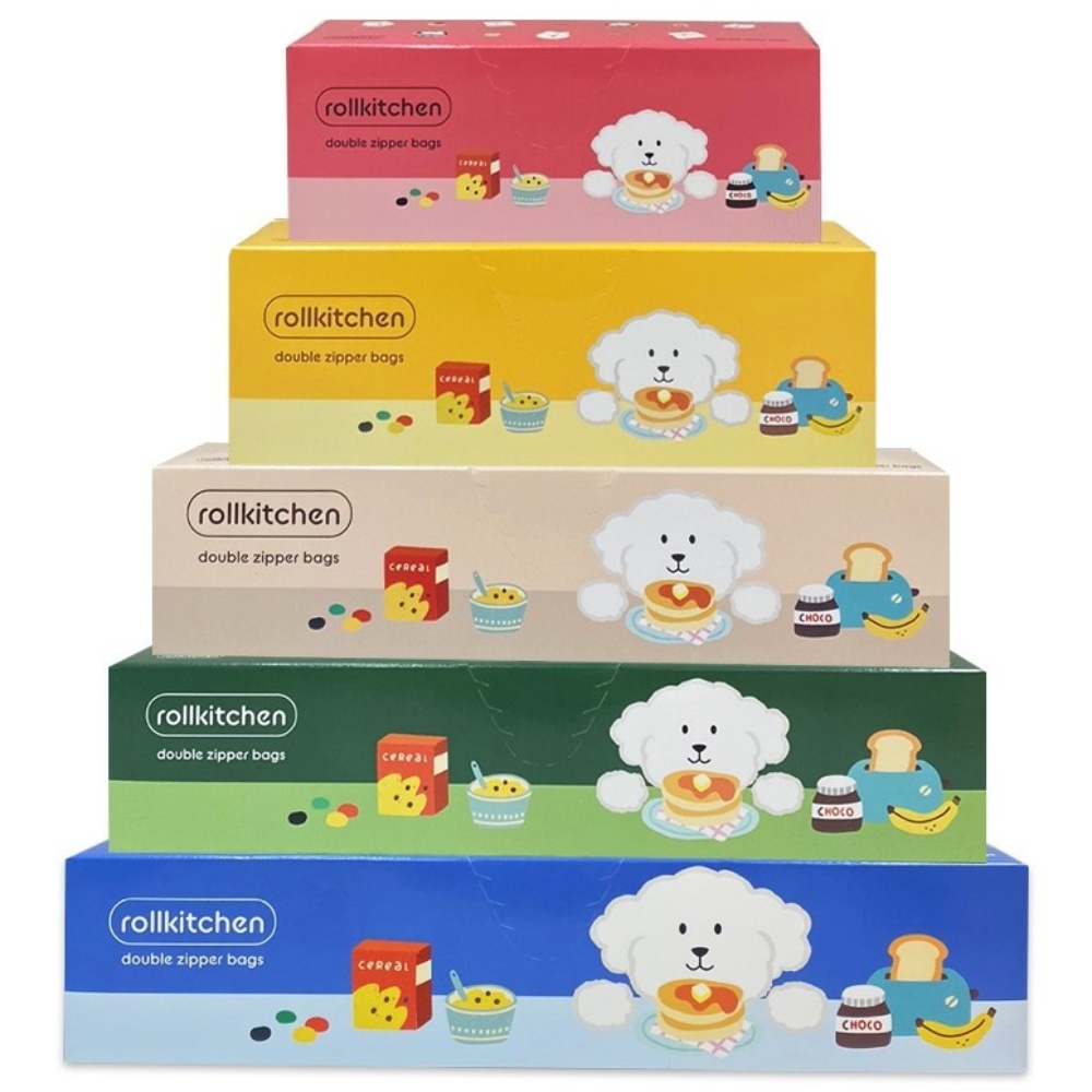 롤키친 스탠딩 더블 지퍼백 5종 세트 (115매) 소/중/대/특대/왕특대 17,900원