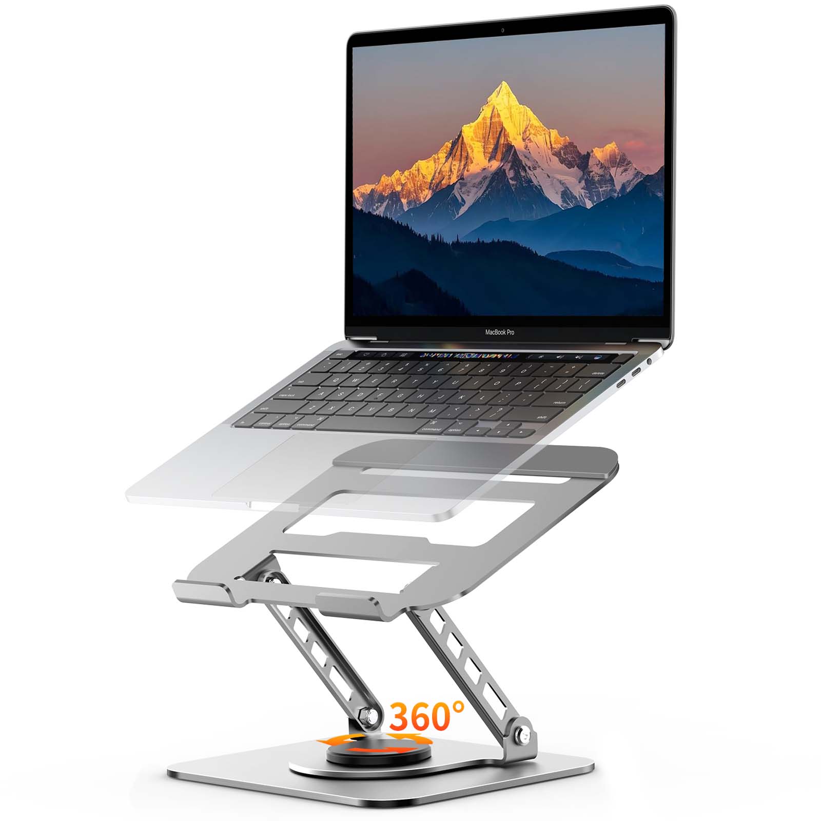 세미 360도 회전 노트북 거치대 높이 조절 각도 조절 미끄럼 방지 탄소강 접이식 컴퓨터 거치대 휴대용 노트북 스탠드, 은색, 현재가 28,900원