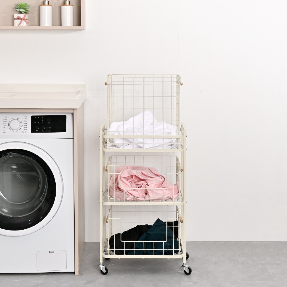 생활의견 대용량 이동식 햄퍼 대형 빨래바구니 3단, 아이보리 49,900원