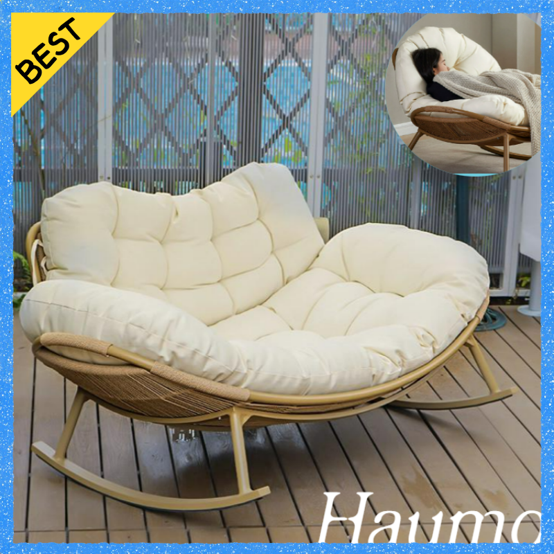 하우모 북유럽 2인용 흔들의자 라탄 안락 의자 스윙 베란다 카페 리클라이너 락킹 체어, 1개, 사진색상 486,120원