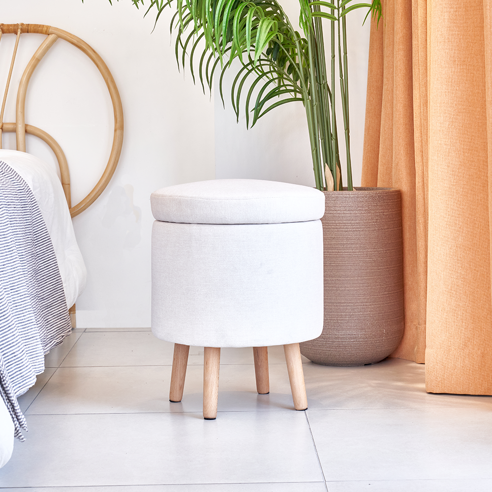 메종 원형 원목 다리 수납 보조 화장대 스툴 의자, 베이지, 1개 35,900원