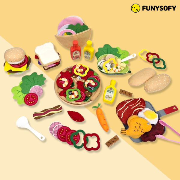 퍼니소피 헝겊 펠트 음식 만들기 세트 (역할놀이 지폐&보관함 증정) 햄버거 샌드위치 피자 바베큐 샐러드 98,000원