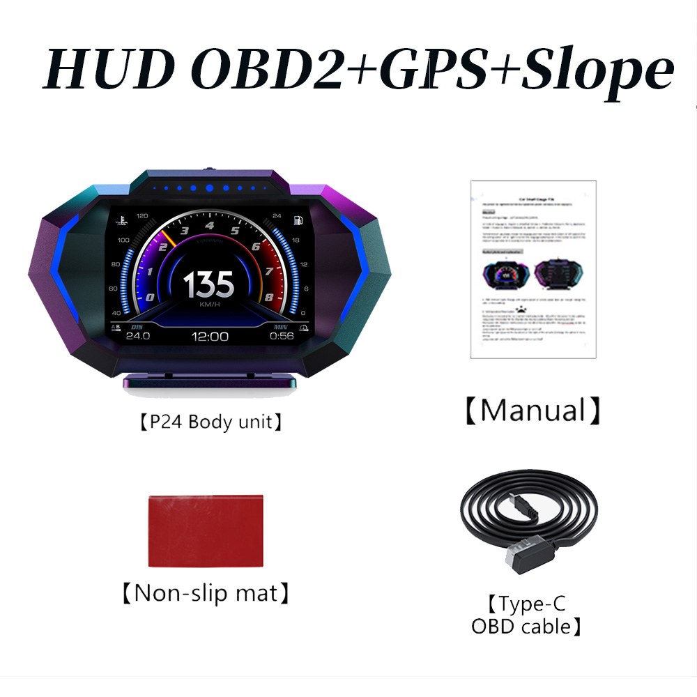 헤드업디스플레이 P24 듀얼 시스템 디지털 물 오일 온도 터보 프레스 경사계 HUD OBD2 자동차 액세서리 온보드 컴퓨터 52,500원