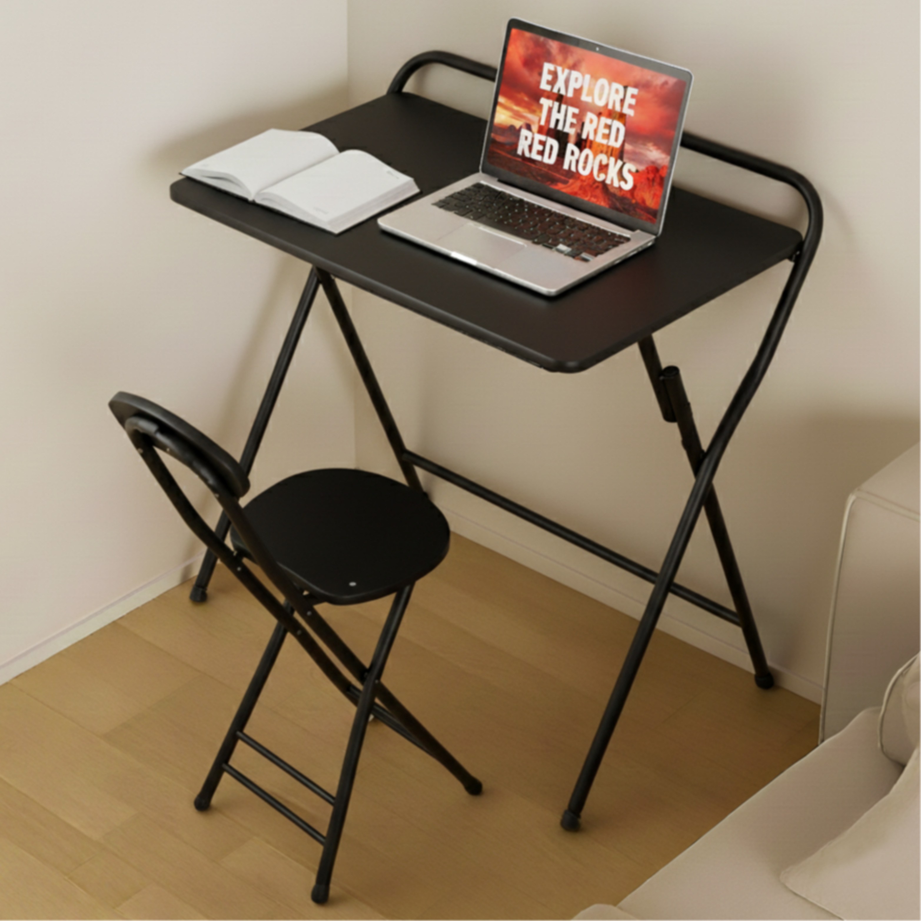 위즈룸 1인용 접이식 책상의자세트, 블랙+블랙 프레임 73,500원