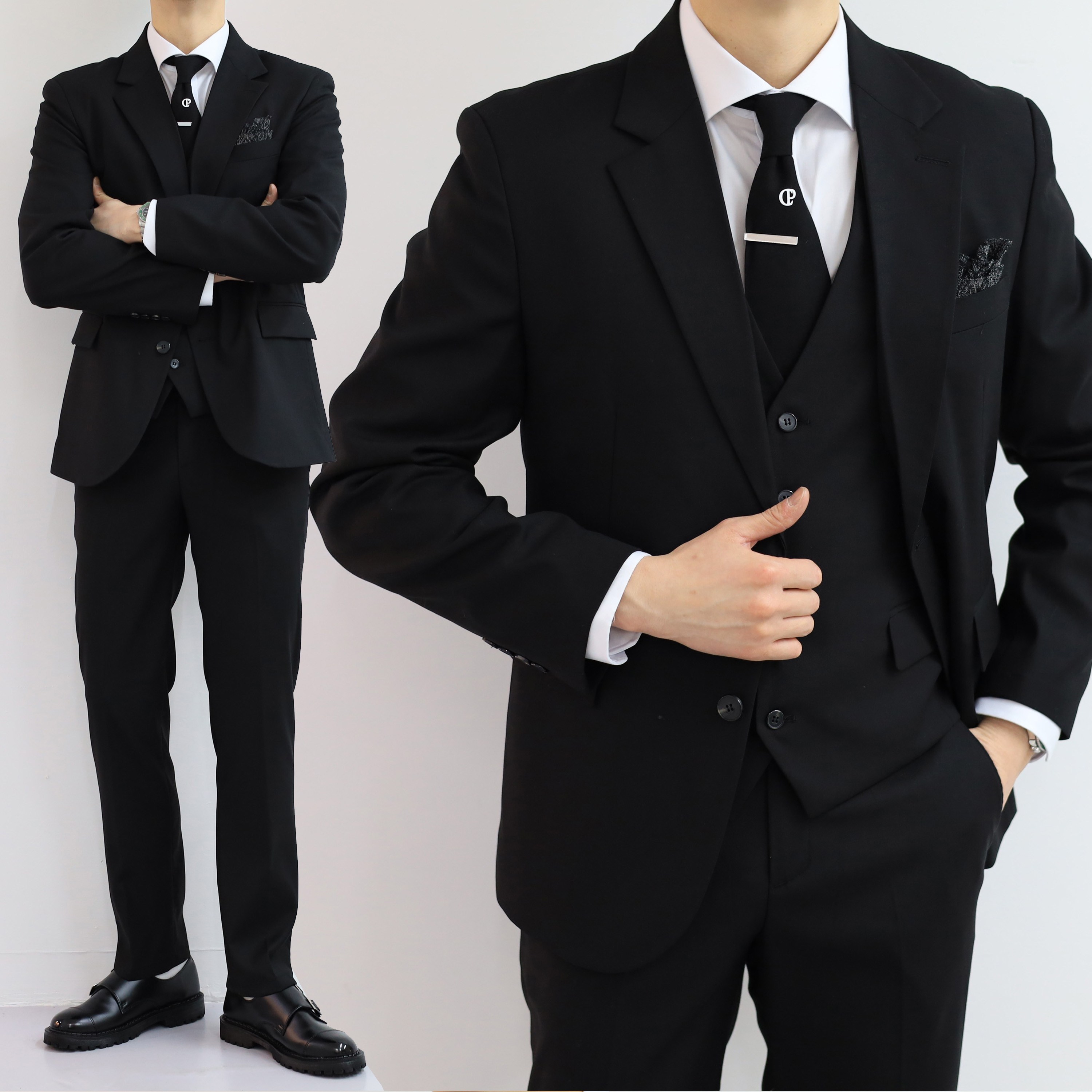 넥타이증정 남자 스판 블랙정장 베스트 결혼식하객룩 슬림핏수트 빅사이즈정장 빅사이즈대환영 187,000원