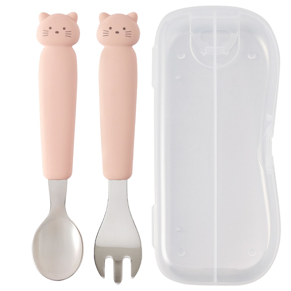 키도러블 고양이 스텐 실리콘 스푼+포크+케이스 세트, 1세트, 파스텔핑크 13,900원