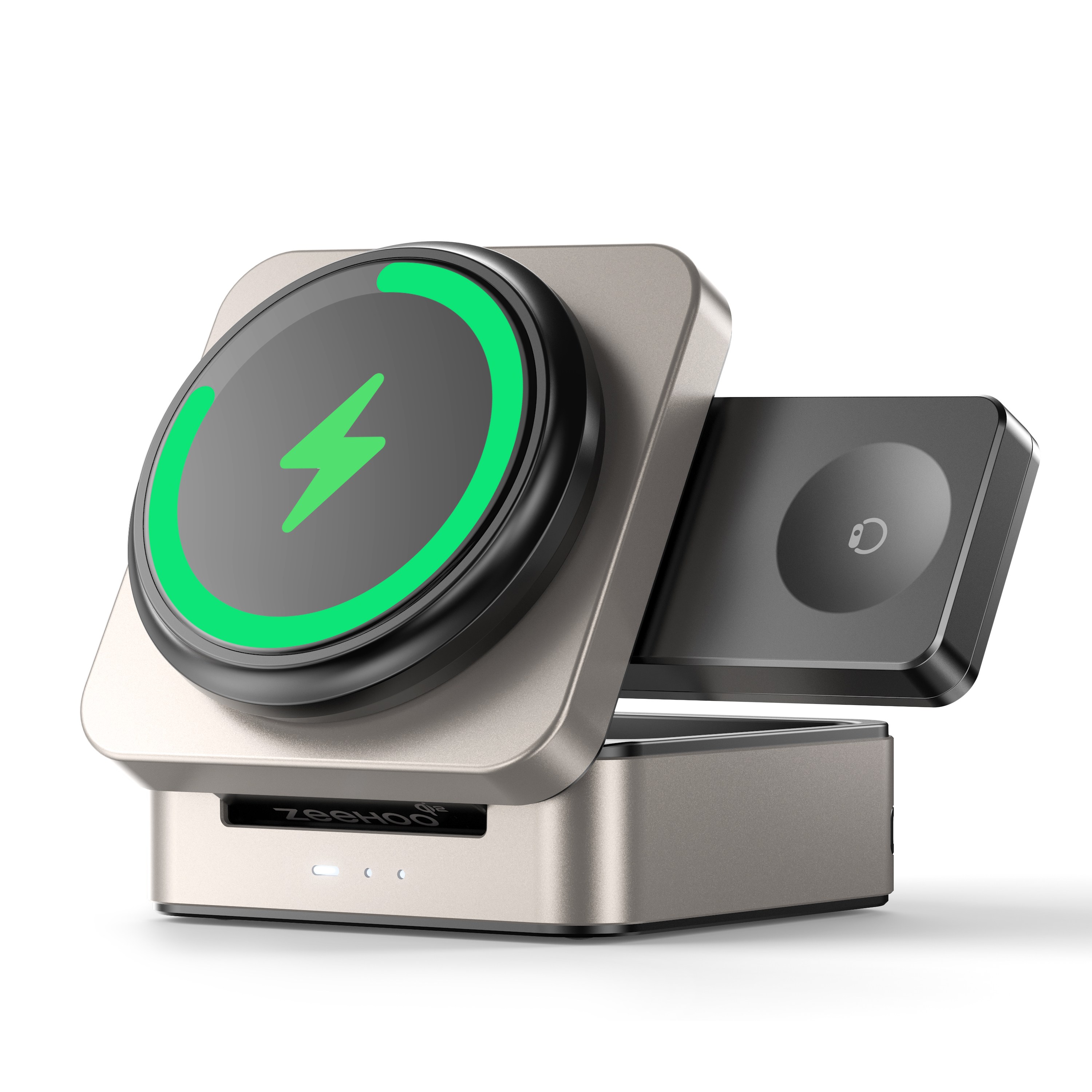 ZeeHoo 3 in 1 무선충전기 FoldTrack, Qi2 아이폰 & 갤럭시 15W 고속 충전, 워치 충전기, 이어폰 충전, 30W 어댑터 포함, 1개, 샴페인골드 75,200원