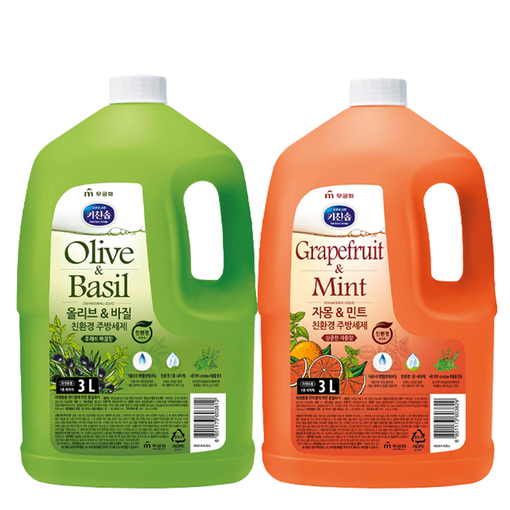 무궁화 키친솝 친환경 주방세제 자몽+올리브 3L X 2개, 1세트, 3L 13,500원