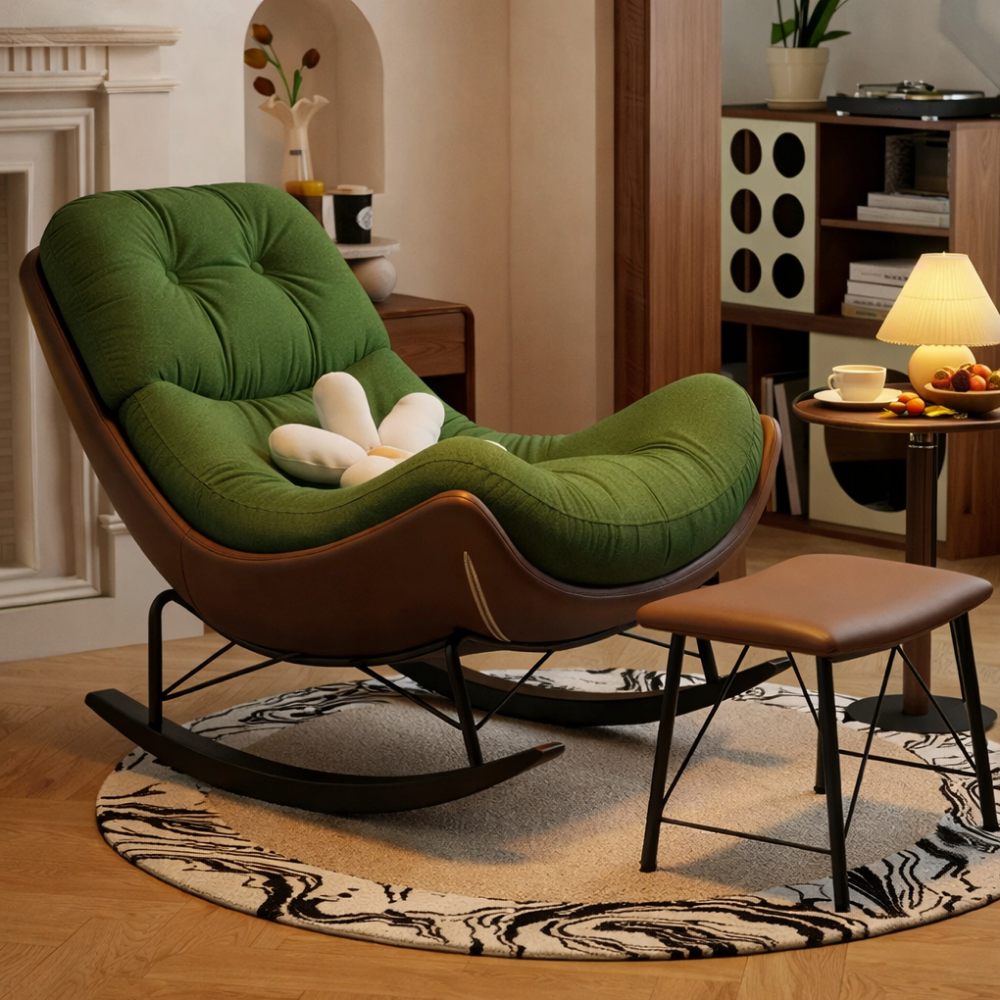 리베누아 Libenoir 프리미엄 1인용 럭셔리 흔들의자 리클라이너 스윙체어 안락의자 독서의자 쇼파, 1개, 11. 그린 + 브라운 (발받침대 포함) 229,000원