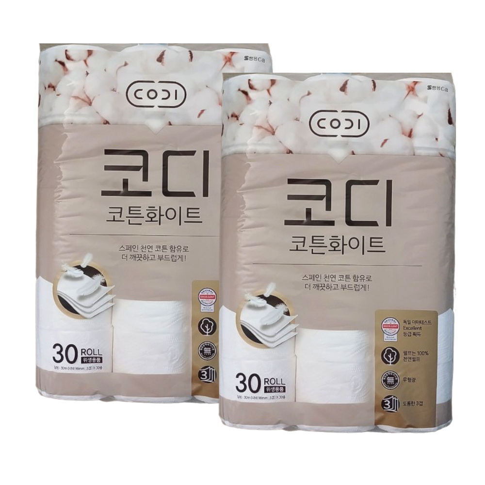 코디 천연펄프 3겹 코튼화이트 30m 30롤 x 2개 38,800원