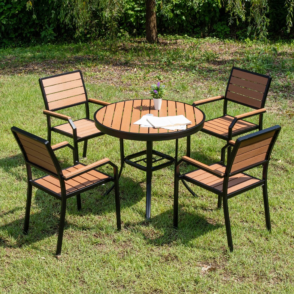 야드니 900 원형 수지목 야외 4인 세트 티 카페 정원, 그레이 390,000원