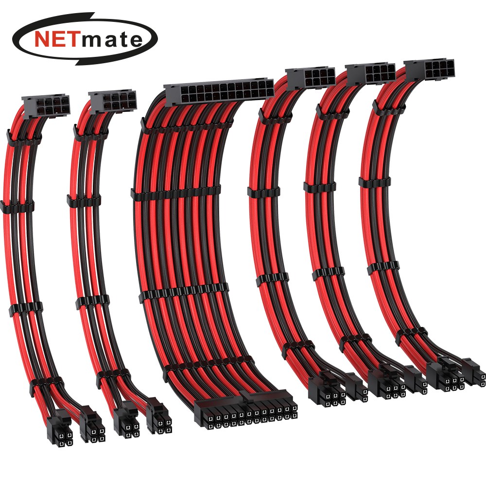 NETmate NM-DPI2283 PSU 연장 16AWG 슬리빙 케이블 세트 블랙레드 6종 ATX 24핀 1개 EPS 8(4+4핀) 2개 PCI-E 8(6+2핀) 3개 42,000원