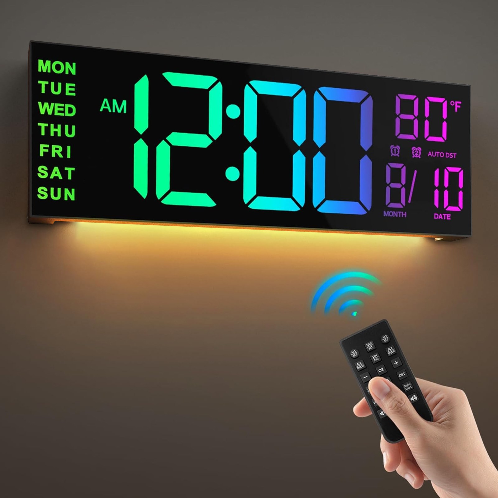 LED 인테리어 무소음 디지털 리모컨형 전자 벽시계, 검정색 58,100원