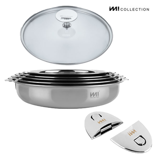 IMI 통3중 국산 IH 스텐 프라이팬세트 4종 (유리뚜껑) + 양수핸들2p 인덕션 가스 스텐팬 전골팬 수납 캠핑 448,900원
