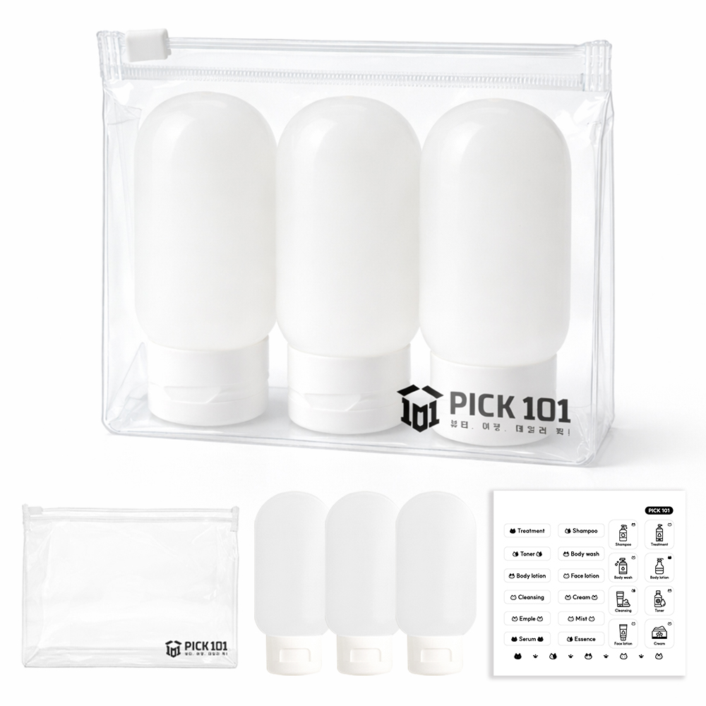 픽101 여행용 실리콘 공병 60ml 휴대용 리필 용기 스티커세트, 1개, 3종세트 8,900원