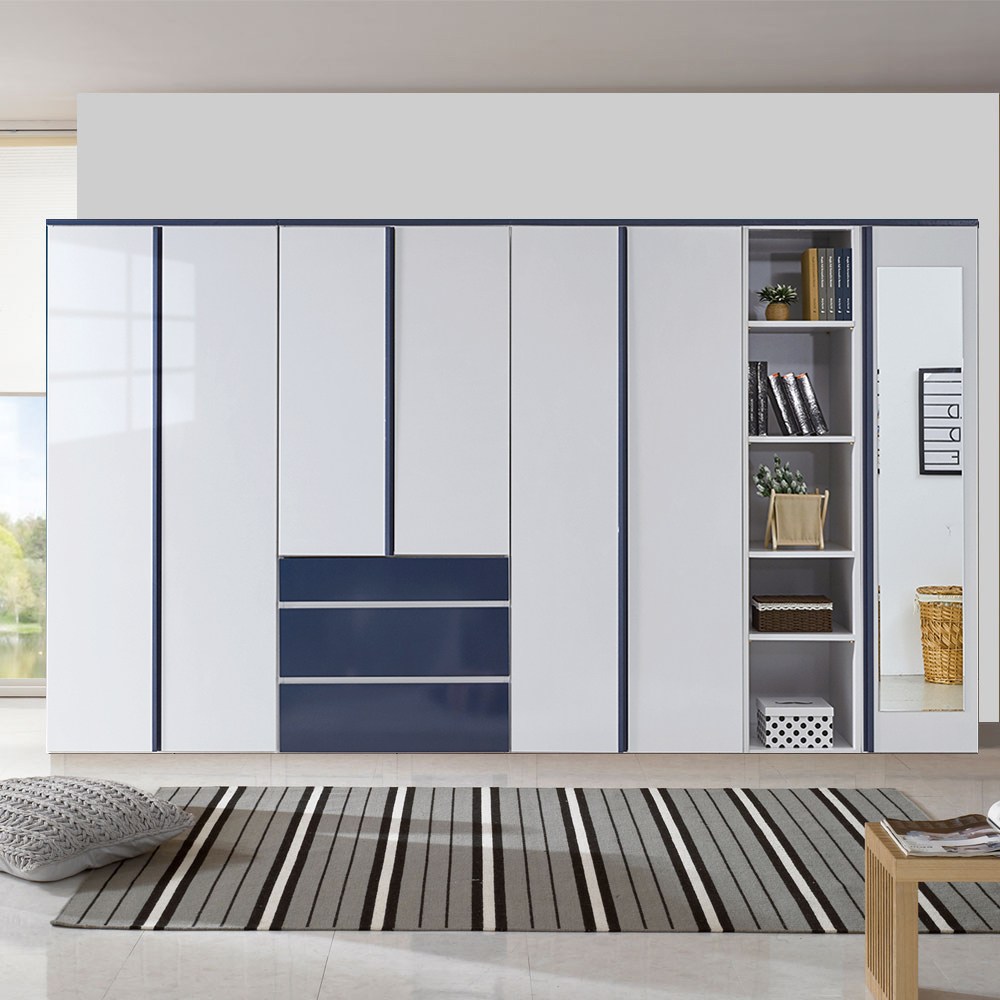 해해동동 하늘빛삼서랍3200장농세트(옷장+3단서랍장+이불옷장+오픈반장+반문거울옷장) (99) 옷장세트, 하늘빛삼서랍3200장농세트-네이비투톤 689,000원