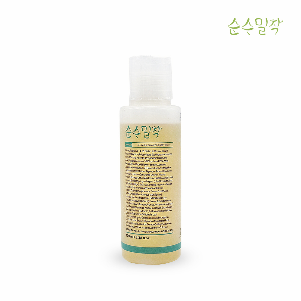 순수밀착 개운한 올인원 샴푸&바디워시 100ml 4,500원