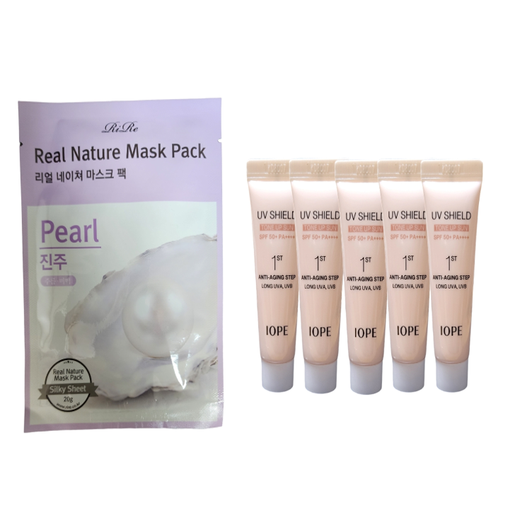 리르 리얼 네이쳐 진주 마스크팩 1매+  + 아이오페 유브이쉴드 에센셜 톤업 선크림 SPF50+ PA++++(10mlx5) 11,020원