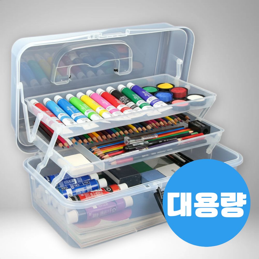 다오라 다용도 3단 미술공구함 화구박스, 투명, 1개, 접이식가능 12,800원