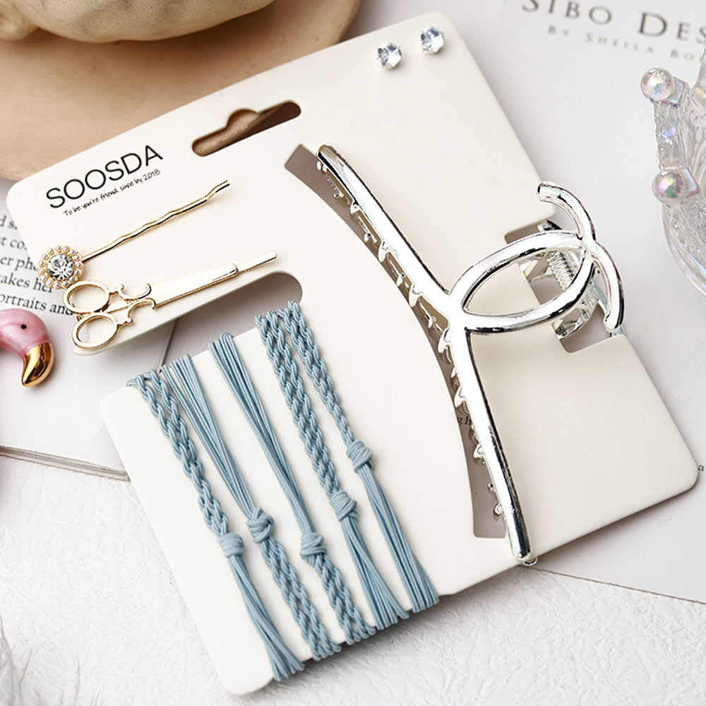 수스다 크롬포인트 데이슬림 집게핀 + 머리끈 + 실핀 + 귀걸이 세트 7,900원