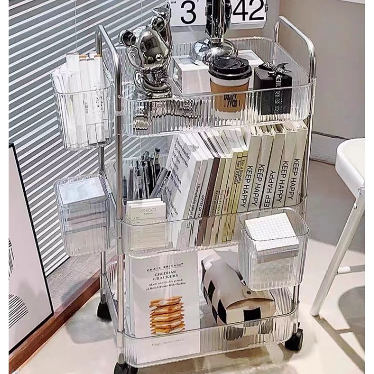 에브릭 틈새선반 이동식 투명 트롤리 다용도 화장품 바퀴달린 수납함, 단일색상, 3단, 현재가 18,000원