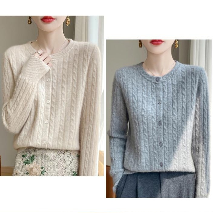 일오15 얇고 따뜻한 여성 가디건 캐시미어 울 꽈배기 니트 프리사이즈 35,800원