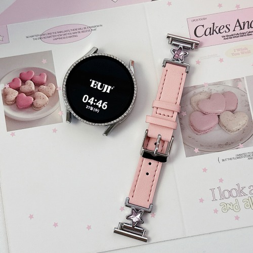 이유지 별커넥터 갤럭시워치 스타 큐빅 가죽 스트랩 8 7 6 5 4 시계줄 여성용 클래식 핑크스트랩 줄질, 핑크 26,900원