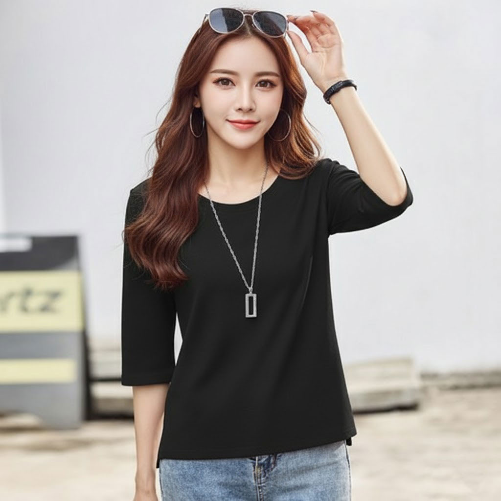 히트그램 간절기 루즈핏 면스판 라운드넥 7부 티셔츠 18,900원