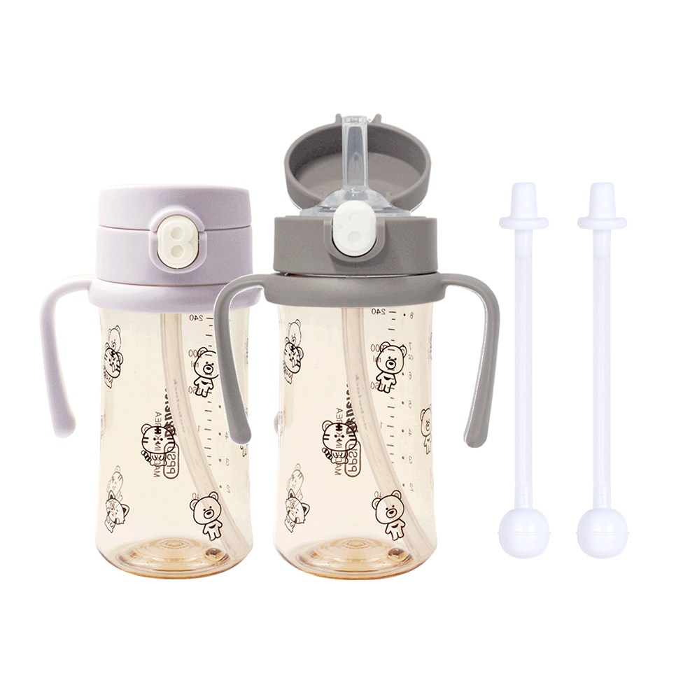 [새지않는 빨대컵]아이와 PPSU 원터치 추&빨대컵 270ml(2P), 추&빨대컵 270(라벤더1P+초코1P), 1개, 270ml 43,000원