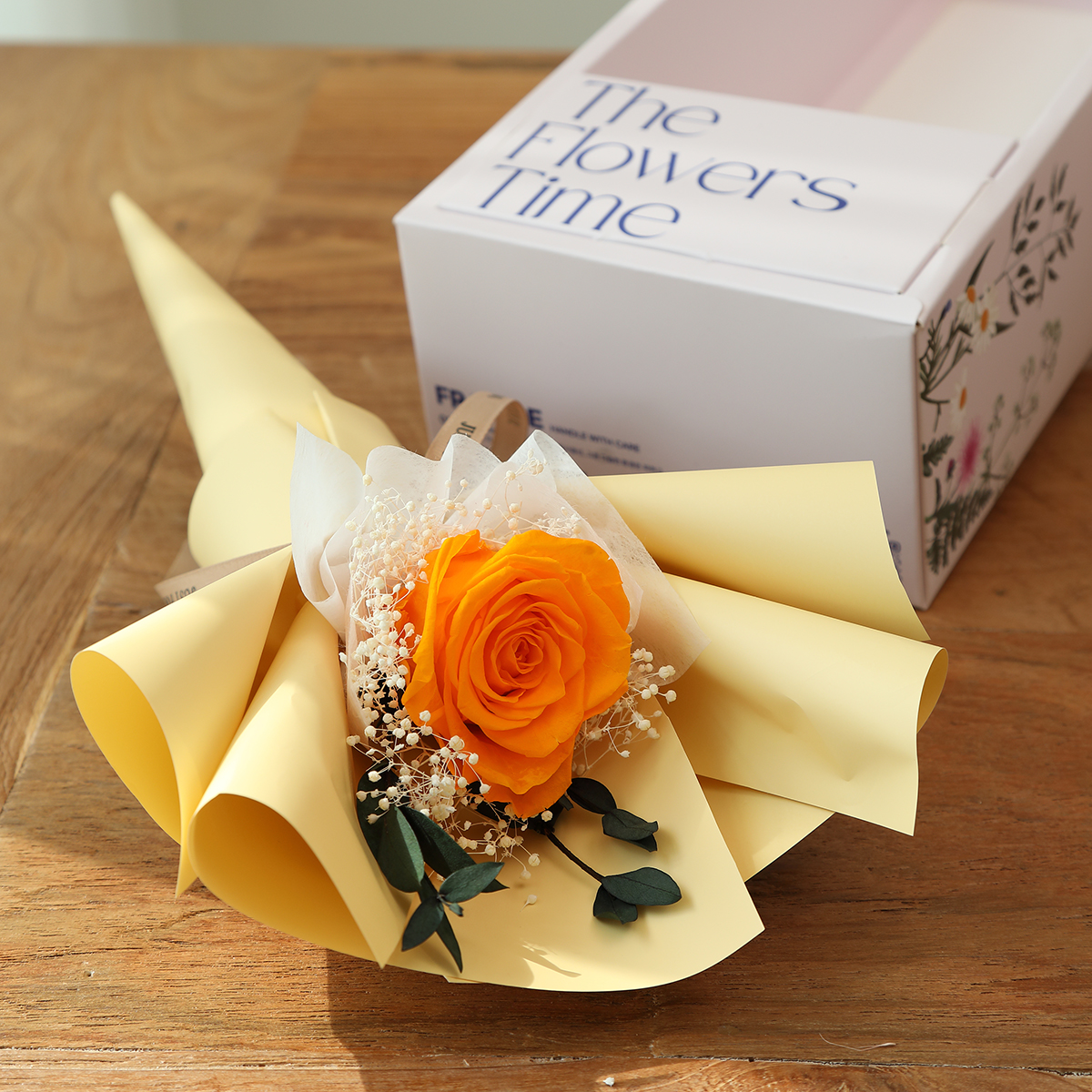 뷰티풀데코센스 생화 프리저브드 LED 한송이 장미 꽃다발 + 핸들케이스, Orange 16,900원