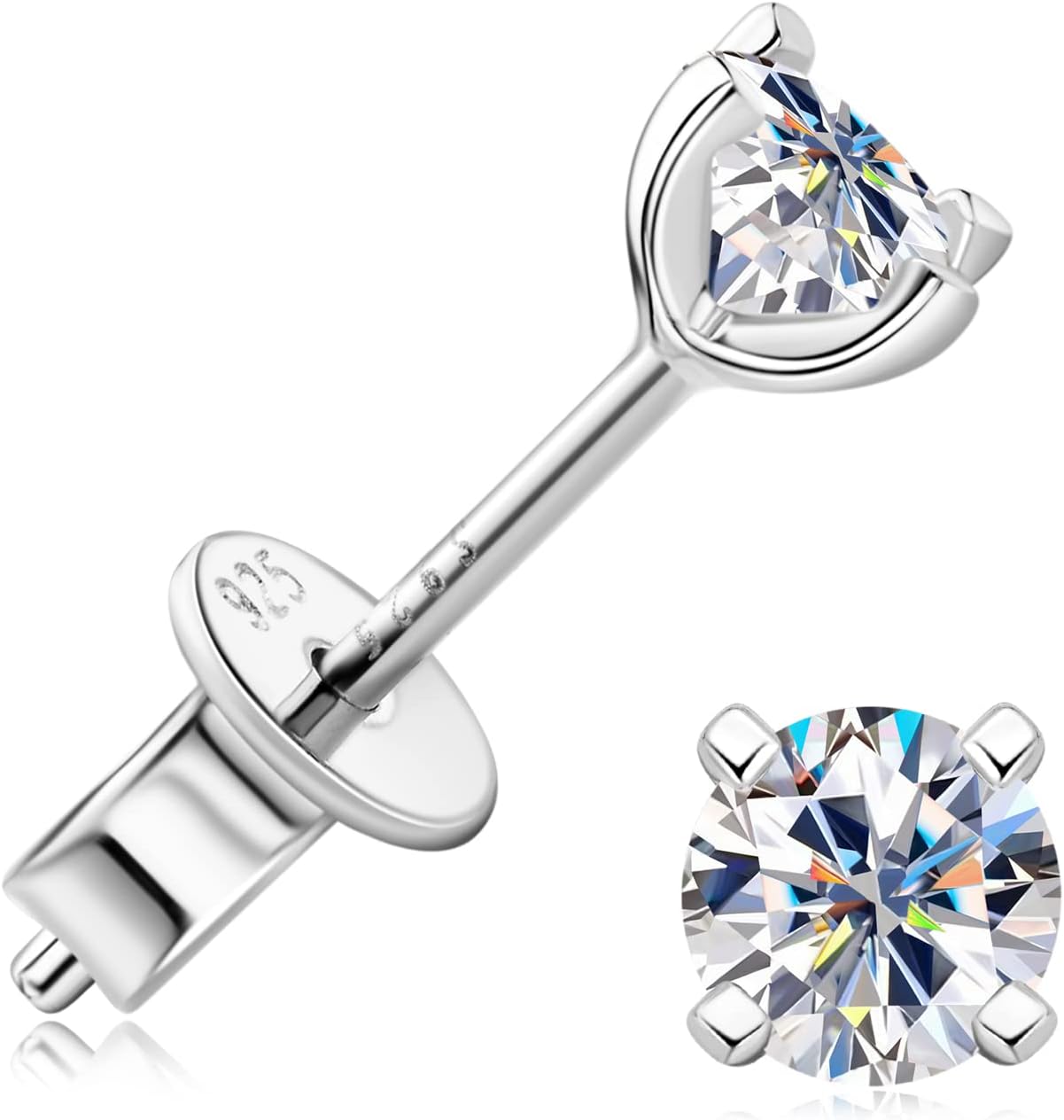여성 및 남성용 모이사 스터드 귀걸이 925 스털링 실버 0.5ct D-E 컬러 모이사를 사용한 민감한 귀를 위한 4가지 저자극 109,350원