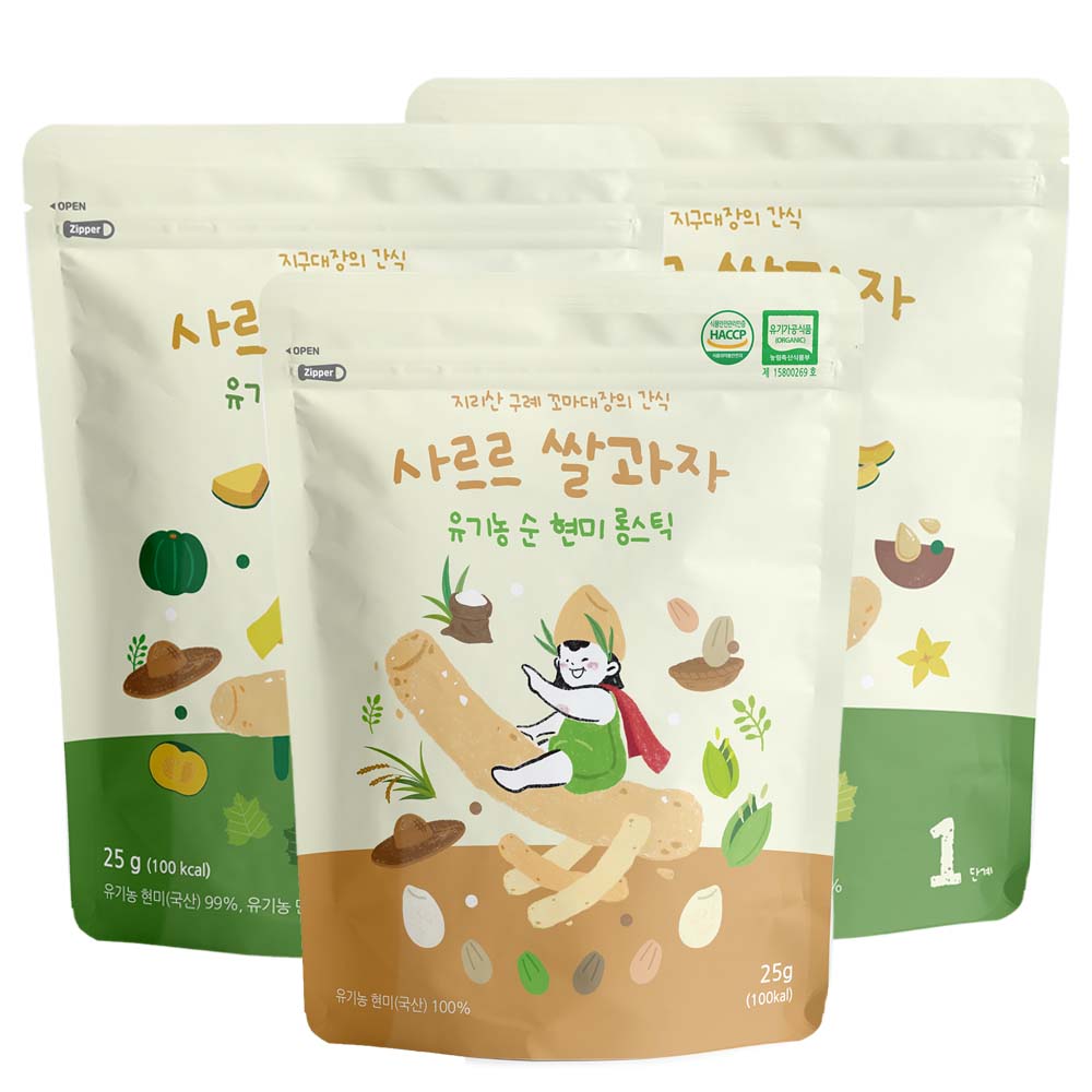 지구대장 유기농 아기간식 사르르 쌀과자 1단계 25g 6입 현미, 단호박, 자색고구마, 순현미 롱스틱 6입, 25g 15,000원
