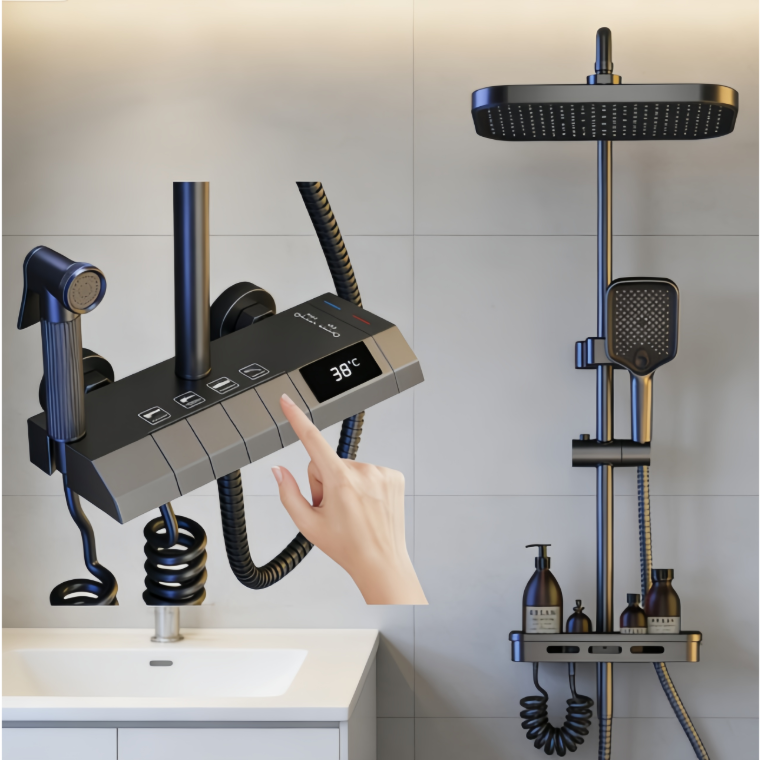 해바라기 샤워기 세트 4단 조절 가능 수온 표시 선반형 수납 가능한 스마트 샤워기 세트 89,800원
