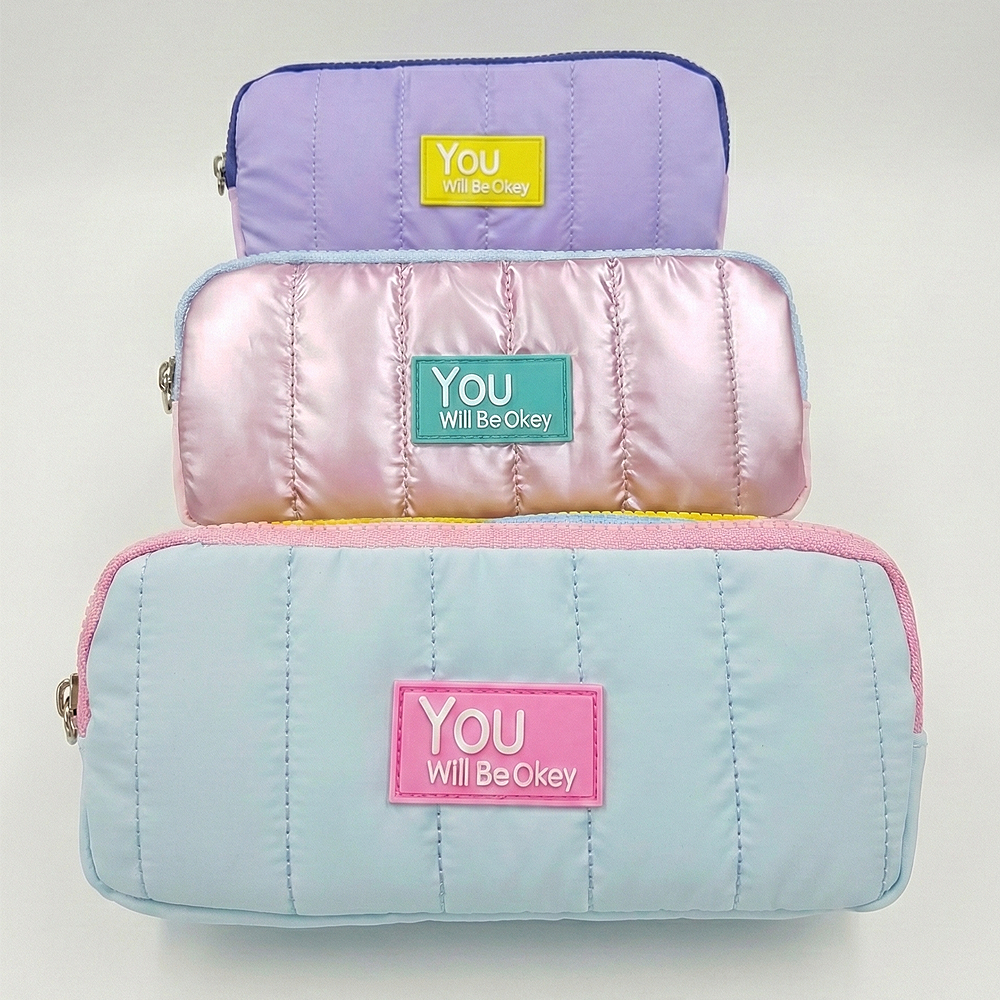 [하라로이] 캔디 퀼팅 패딩 필통 대용량 파우치 신학기 학생용, 소다스카이, 1개, 현재가 15,490원