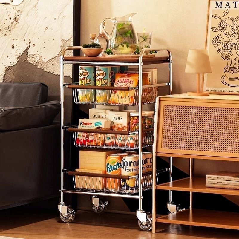 MRS 고급 트롤리 슬라이딩 이동식 다층 다용도 시스템 멀티 우드상판 튼튼한 철제 바구니 선반 정리 틈새수납장, 4단 56,000원