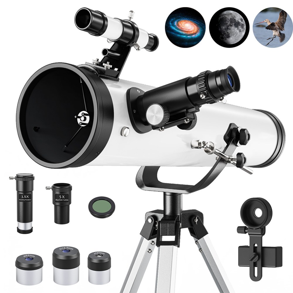 (35배-875배)입문 고배율 천문 우주 망원경 성인용, 76mm 조리개 700mm 초점 거리 반사 천체망원경, 접안렌즈 3개, 바로우 렌즈 5배, 달필터, 휴대폰 홀더, 1개, 35-875 226,000원