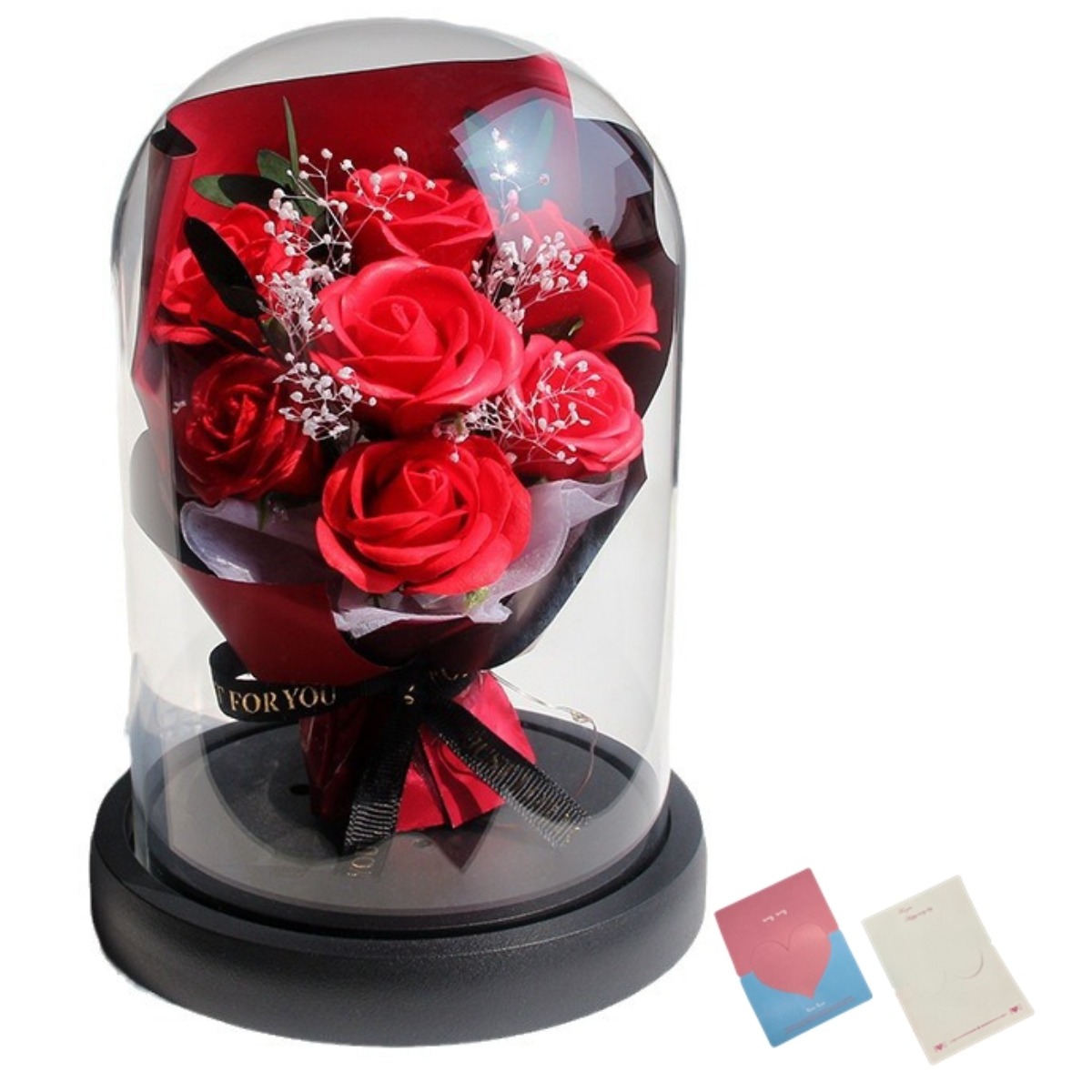 시그무드 유리돔 꽃다발 프리저브드 기념일선물 무드등, 장미 레드 18,900원