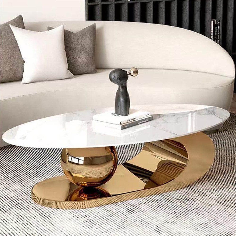 아우스 XM09 비즈크림 소파테이블 라운드 세라믹 타원형 거실테이블 디자인 인테리어테이블 골드 거실탁자, 골드 248,000원