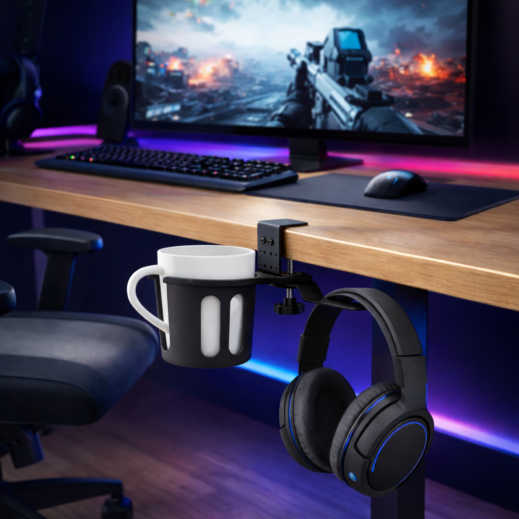 익스오더 책상 무타공 360도 회전 가방걸이 컵홀더, 블랙, 1개 14,900원