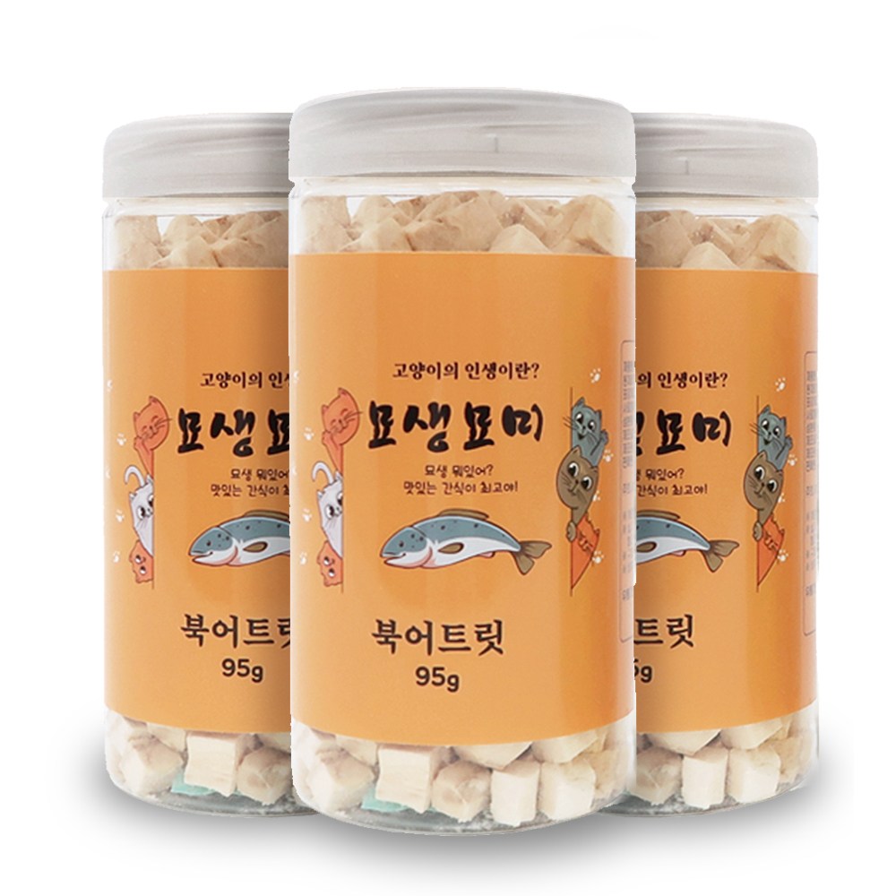 [국내제조] 최신상품 묘생묘미 북어트릿 95g 명태살 100% 동결건조 고양이트릿 큐브 간식, 3개, 95g, 북어 34,600원