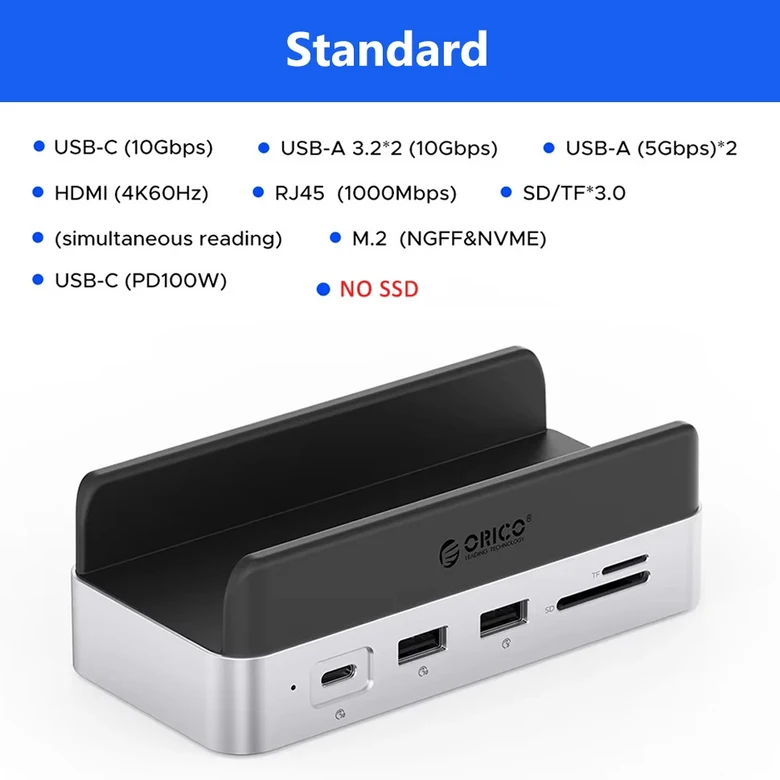 ORICO 10 in 1 미니 도크 M.2 SSD 인클로저 USB 포트 허브 3.2 유형 C 분배기 도킹 스테이션 Mac Mini M4 & 93,450원