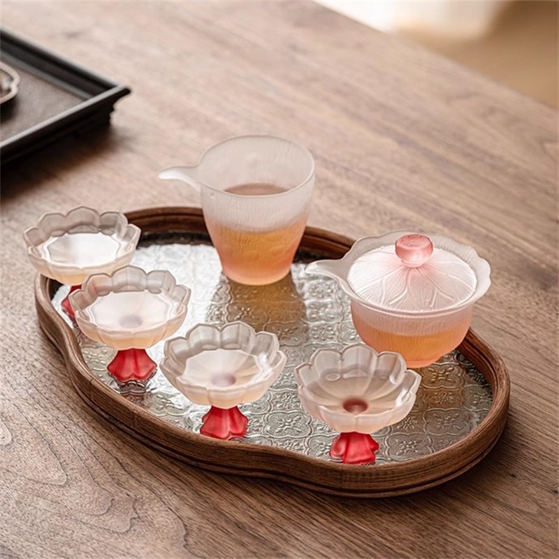 가정용 유리 다기세트 연꽃찻잔세트 6종 세트, 핑크, 1세트 27,500원