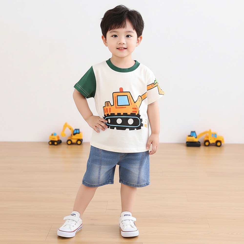 몽실이 컬러포크레인 반팔상하복 아동 반팔 상하세트 유아 여름 코디 키즈 캐릭터 상하복 여름 상하복 데님 반바지 세트 어린이 데일리룩 등원룩 26,900원