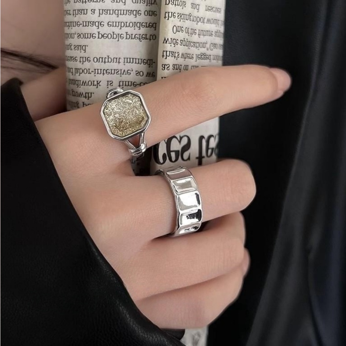 LuckyGlory 실버 925  큐빅 다이아  엔틱 오픈링 고퀄리티 사각모양 여성반지 아모아 은반지 사이즈 조절가능한 고급 반지 세트 + 사은품 14,800원