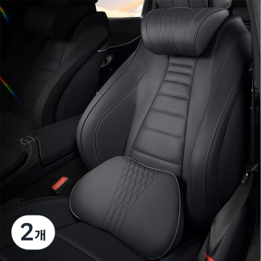 차량용 고탄성 메모리폼 퀼팅 헤드쿠션+허리쿠션 1세트, 블랙, 2개 69,800원