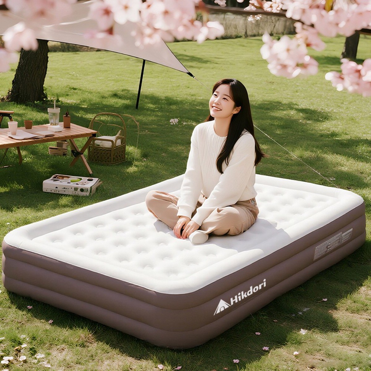 내장형 자동 펌프 에어 베드 야외 야영 에어 매트, 카멜, 현재가 109,650원