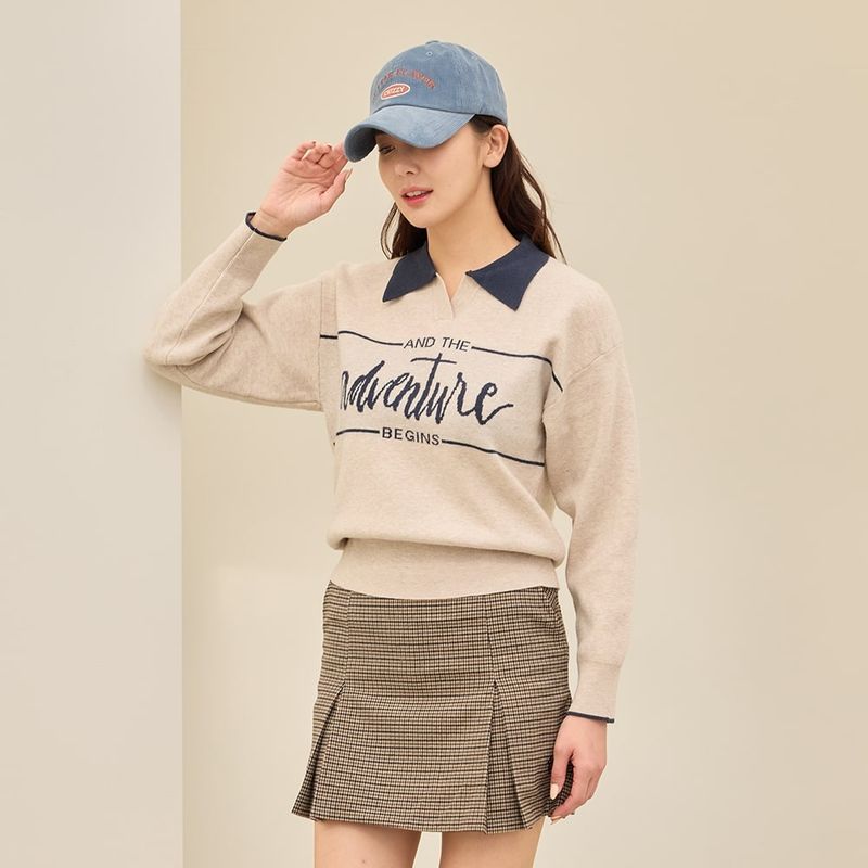 제이투제이 여성골프웨어 비긴스 배색 카라 니트 37,500원