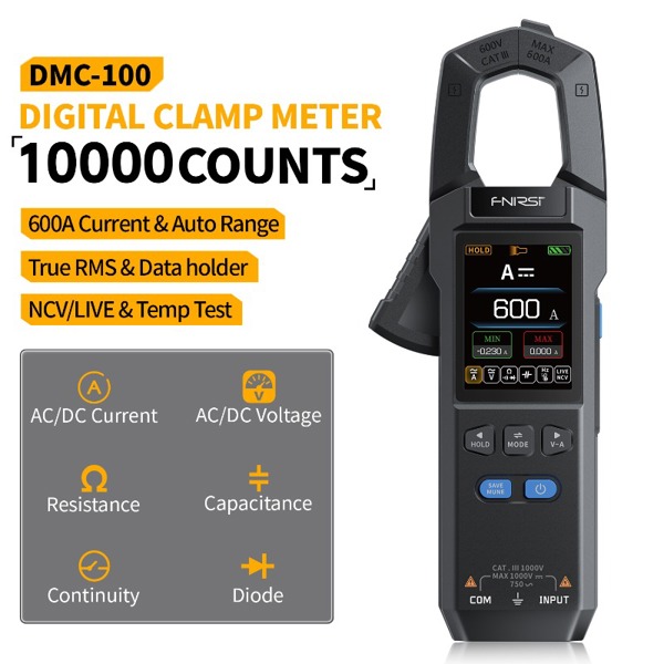 FNIRSI DMC-100 DC AC 전류 클램프 미터 10000 카운트 디지털 멀티 미터 600A 전류계 NCV 전기 도구 62,590원