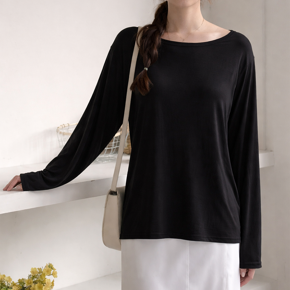 라라온 여성용 심플 보트넥 루즈핏 긴팔 티셔츠 TSP2704 14,900원