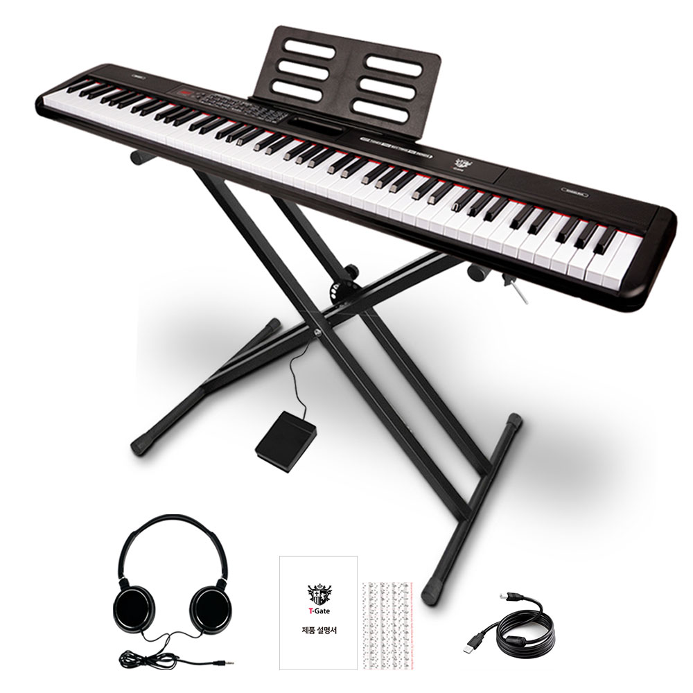 더뮤직 / 교습용 88건반 전자 디지털 피아노 + 스탠드 + 서스테인 페달 + 헤드셋 + MIDI-USB 케이블 풀 세트, 블랙, 화이트, 블랙-JO-A01B-H, 1개 118,900원